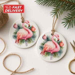 Flamingo Christmas Ornament, Pink Bird Ornament, Tropical Holiday Decor, Watercolor Ornament, Winter Flamingo, Cute Ornament